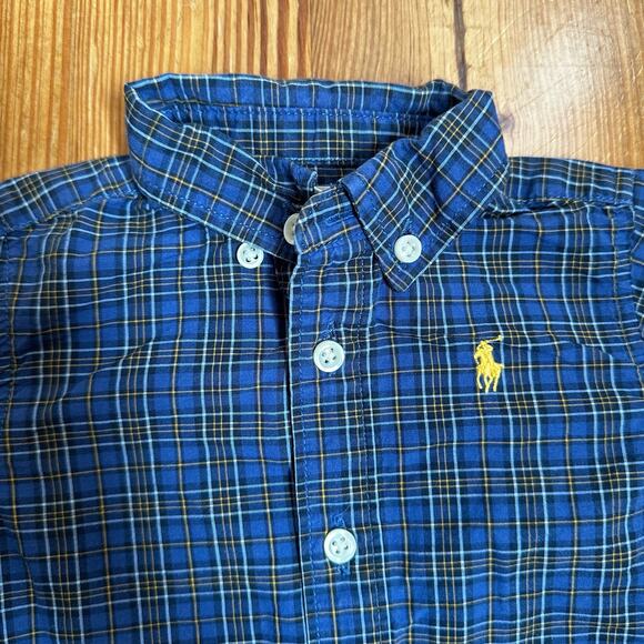 Ralph Lauren blue plaid long sleeve button up shirt SIZE 6M - Picture 2 of 4